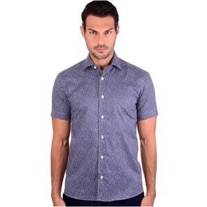 Bertigo Camron Chess 9292 Button Up Shirt Blue White Lux Collection Mens Large